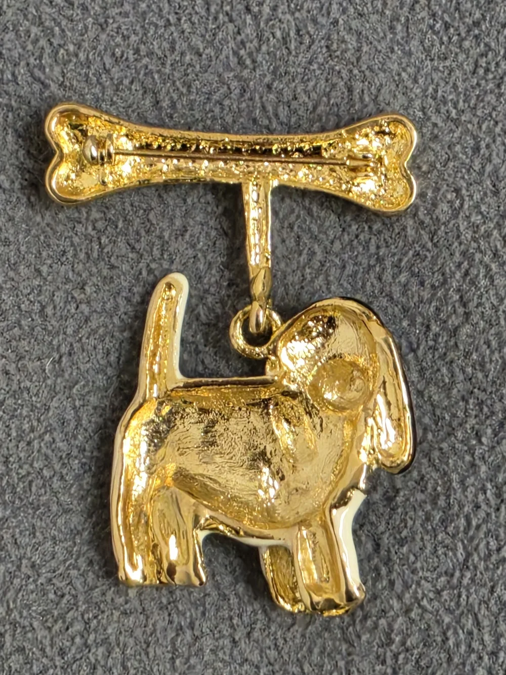 Brown White Spotted Hound Dog Bone Dangle Brooch Rhinestone Collar Pin New